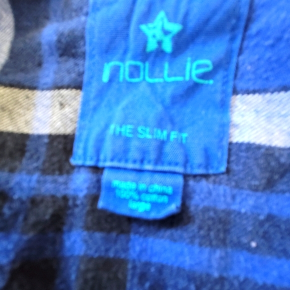 Nollie Striped Button Up W Pockets Heavy Cotton L Blue/Black/White Large - Picture 3 of 3